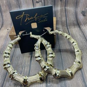 Thalia Sodi 60MM Gold tone Bamboo hoop earrings
